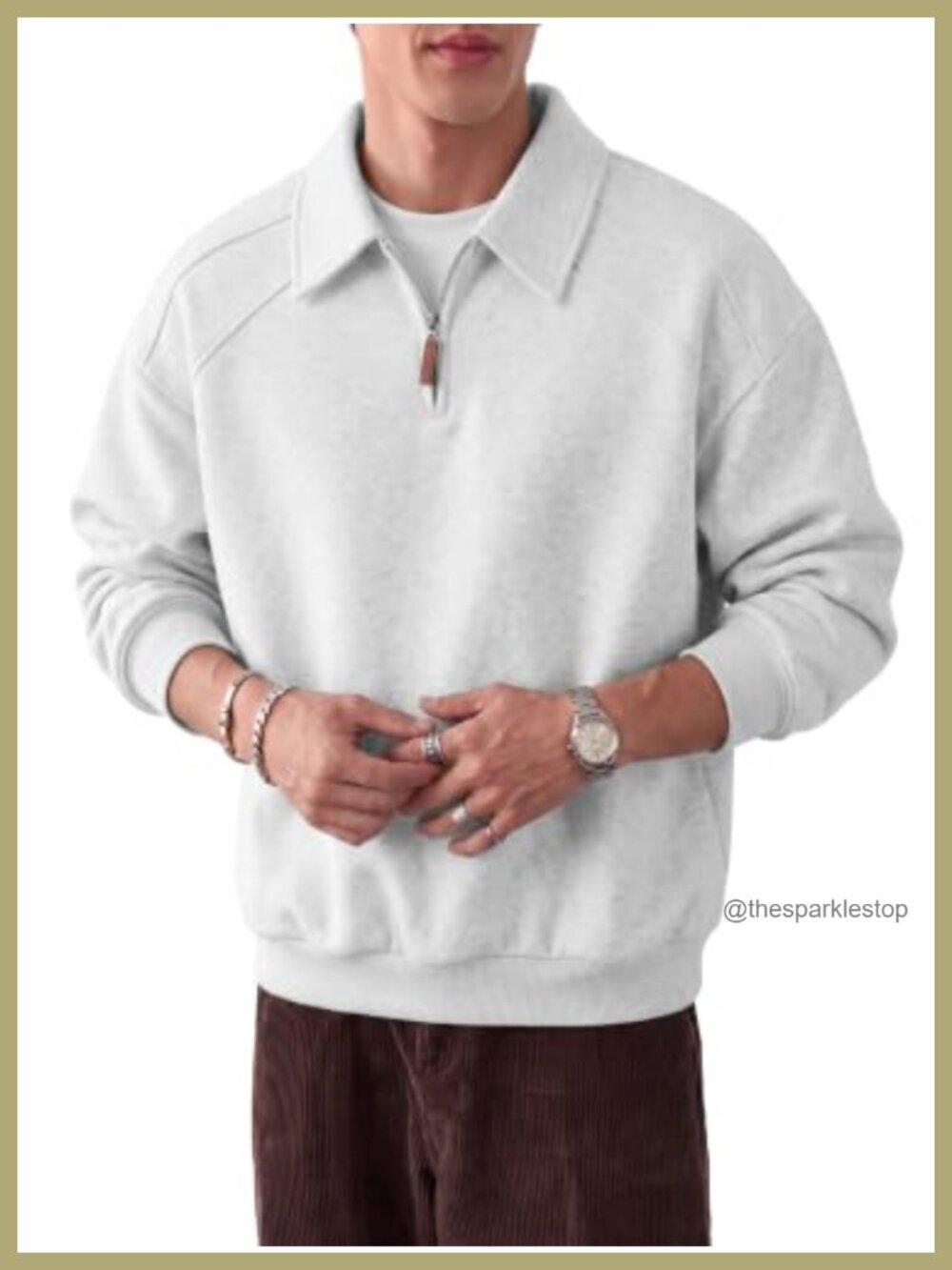 Men's Heavyweight Half-Zip Sweatshirt Collared Pullover Oversized
